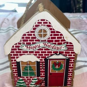 Festive Wooden Holiday House Decoration - Red and Green